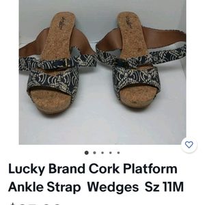 Lucky Brand Cork Platform Ankle Strap  Wedges  Sz 11M